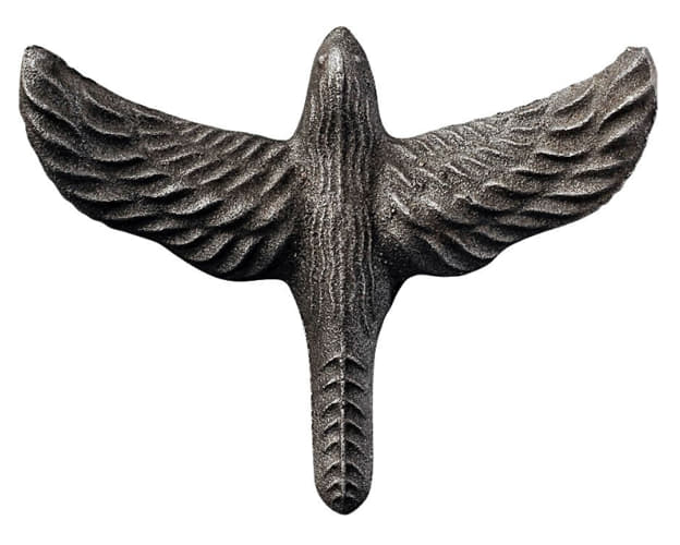 bare metal cast iron bird viewed from above