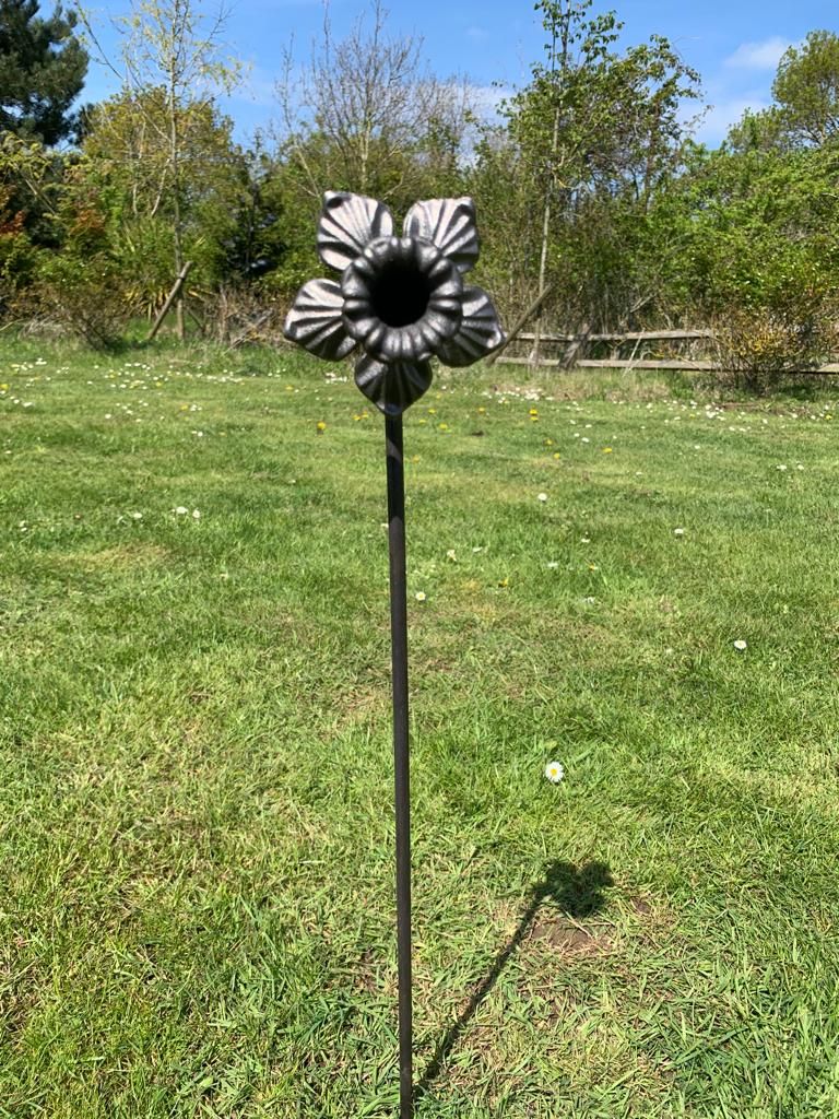 Cast Iron Daffodil Head mounted on a post are sold in the bare metal state ready to paint or oxidise